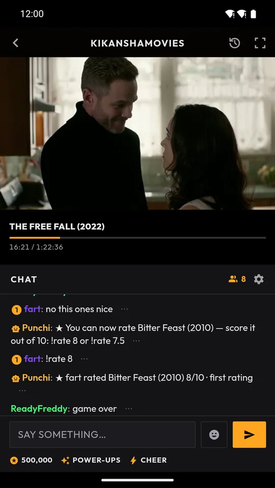 Watching a live channel with chat on a phone
